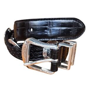 Brighton Colorblock Silver Tone Buckle Leather Belt Brighton 43700 6 tones Color block Leather Belt Silver  main image 3